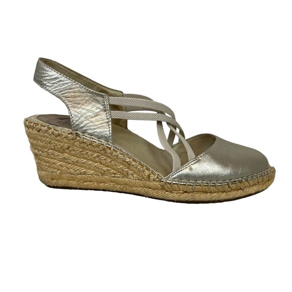 Abeo Biosystems Delano Espadrille Women's Size 7N Gold Leather Wedge Sandals - Picture 3 of 14